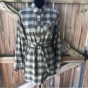 Field & Stream Green & Black Plaid Cotton Flannel Long Shirt Sleeve Dress Size S